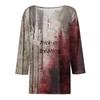 Damesmode Casual Halloween Print V-hals Korte Mouw Decoratieve Knop Driekwart Mouw T-shirt Top
