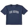 Het leven is goed.. Dames Six Seven Arch Korte Mouw Crusher Boxy T-shirt, Donkerste Blauw