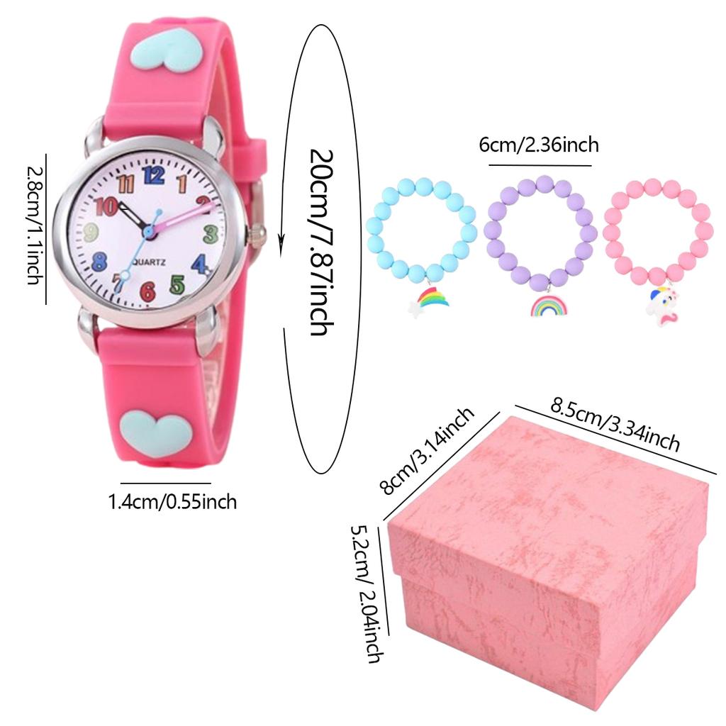 1pc/2pcs/4pcs-Colorful Digital Children's Heart-shaped Watch, Suitable for Christmas Gifts, Watch and Bracelet Sets