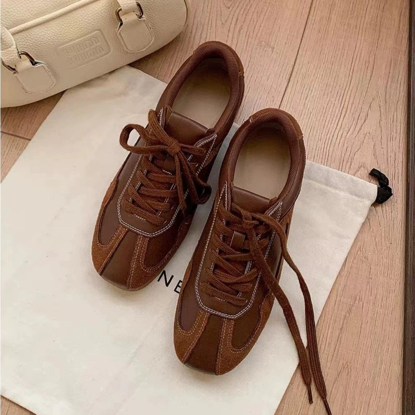 

Модная ретро версия из коровьей кожи, контрастный цвет, квадратный круглый носок, внутренняя высота, повседневные кеды на платформе, женские 40 светло-коричневого