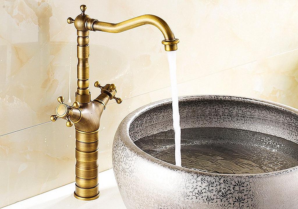 Life System Antique Mixing Faucet Faucet 2 Handles Wash Basin Long Faucet Hand Wash Basin Tall Faucet Hand Wash Bowl Cross Handle SK51