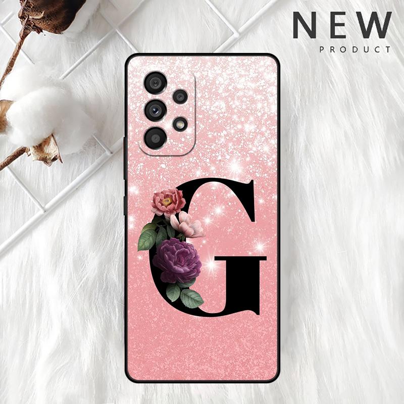 Letter A B C Flowers Pink Case For Samsung Galaxy A54 A52 A14 5G A53 A12 A13 A71 A23 A34 A33 A21s Phone Cover