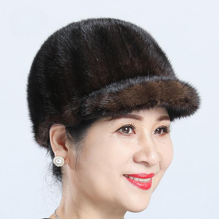 Fur Hat Female Autumn and Winter Warm Mink Fur Mink Leather Hat Winter Middle aged and Elderly Mom Old Lady Duck Tongue Hat