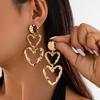 PuRui Irregular Hollow Love Heart Drop Earrings for Women Trendy Exaggerated Metal Pendant Earrings Party Zircon Accessories
