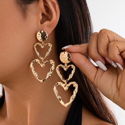 PuRui Irregular Hollow Love Heart Drop Earrings for Women Trendy Exaggerated Metal Pendant Earrings Party Zircon Accessories