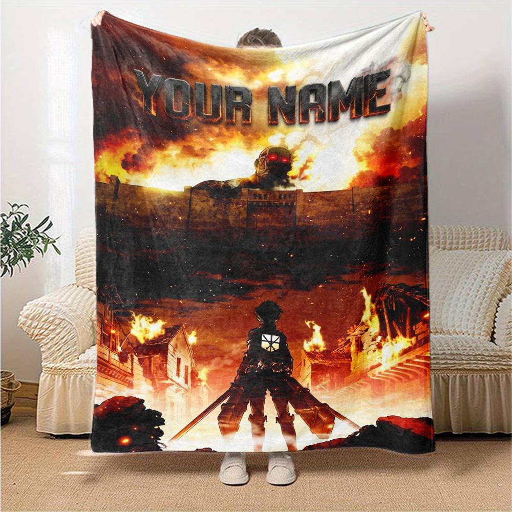 Name Custom Anime Titan Attack Print Flannel Blanket High Quality Warm Comfortable Cover for All Seasons Perfect for Gifts Home Decor