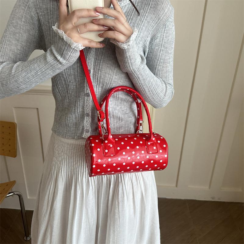 Damen Mode Gepunkteter Zylinder Schulter Crossbody Handtasche Für Den Täglichen Gebrauch