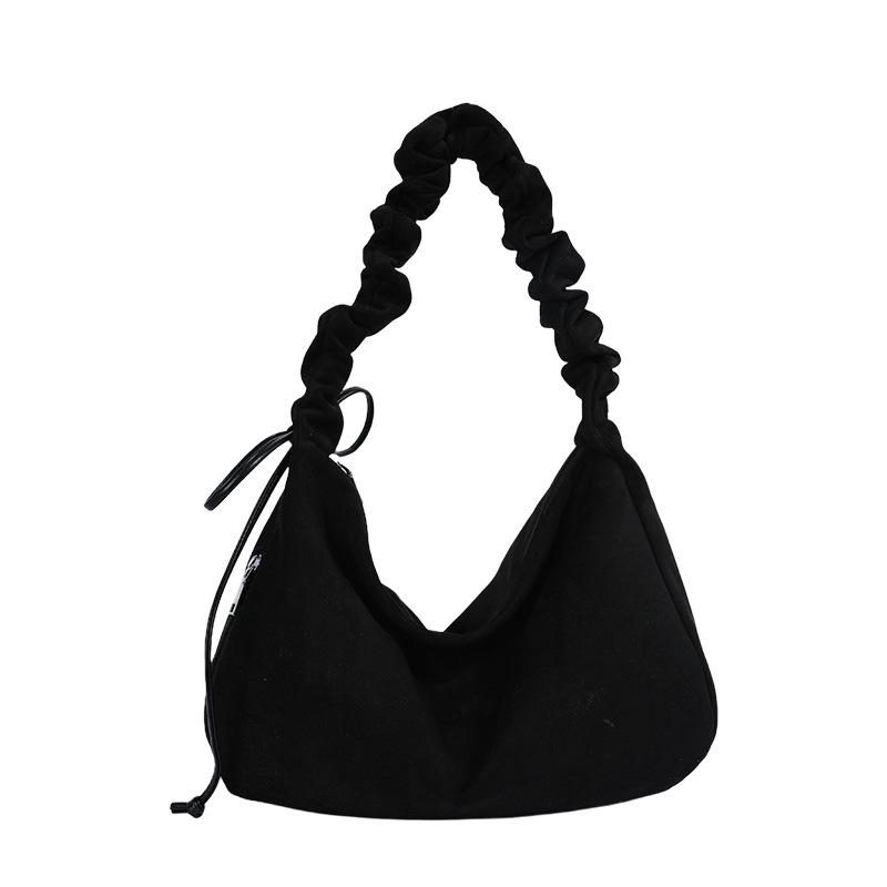 Korean retro single shoulder bag for women, lazy style, deerskin fleece drawstring shoulder strap, crossbody bag, large capacity underarm commuter bag