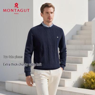 MONTAGUT Herren Strickpullover in Faux-Zweiteiler-Optik