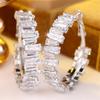 Geometric Square Stone White Zircon Rectangle CZ Hoop Earrings For Women Silver Color Ear Buckle Wedding Jewelry Versatile Gifts
