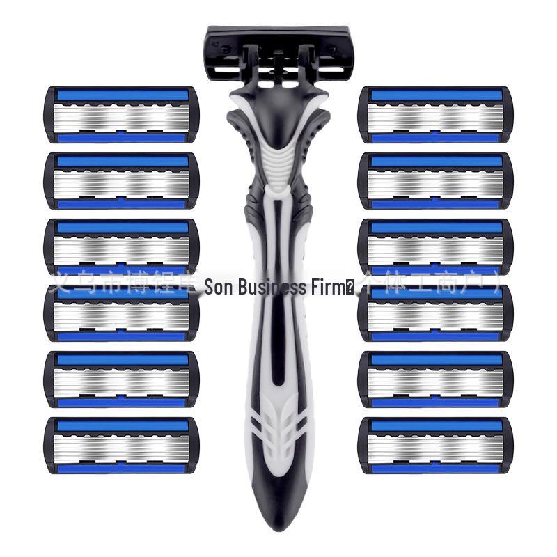 Six-Layer Razor Manual Shaver with Non-Slip Grasshopper Handle