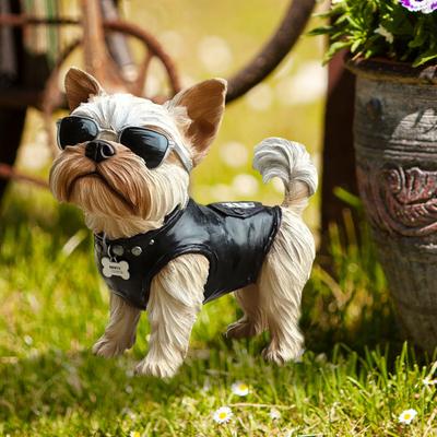 Köpek Bahçe Kazığı Yelekli Yavru Köpek Güneş Gözlüğü Açık Hava Dekoru Kazık Bahçe Sanatı Köpek İşaret Dekorasyonu Patio Çim Çiçek Yatağı