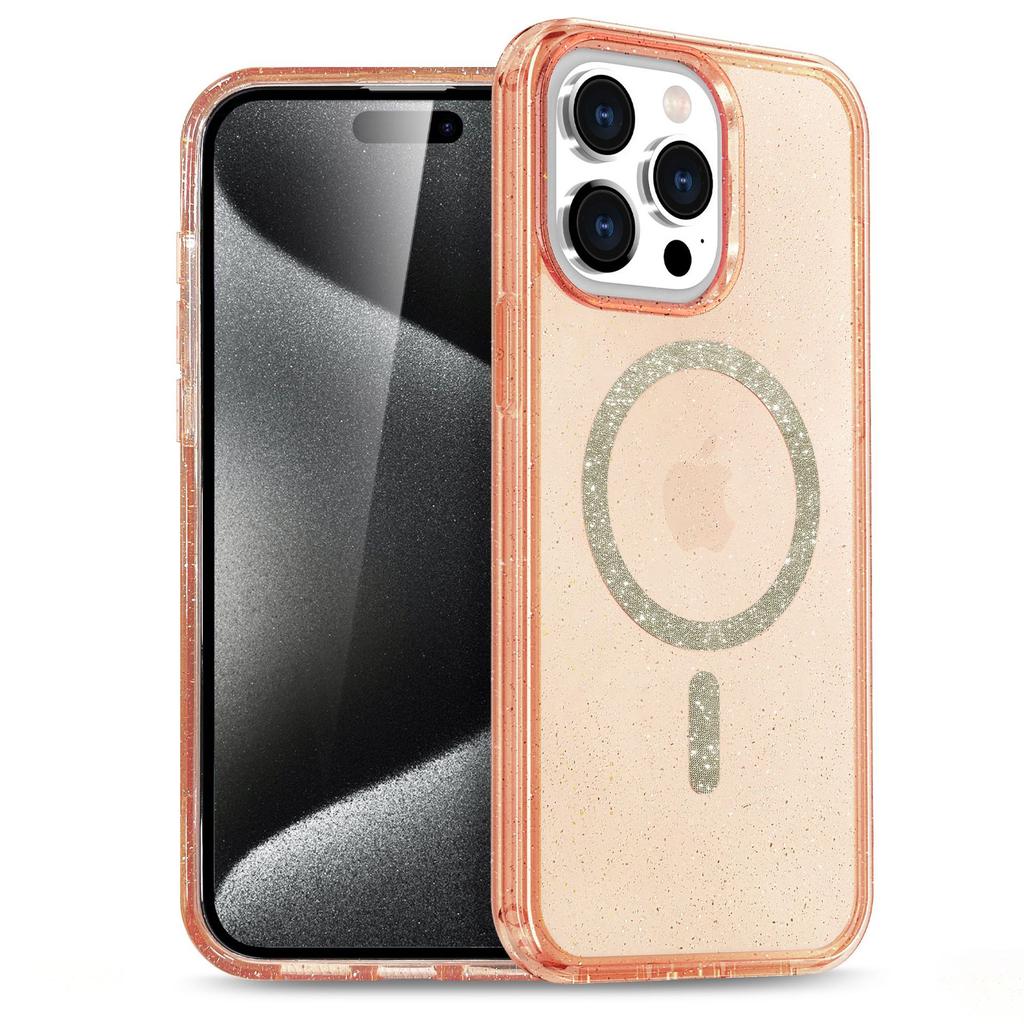 For Apple 16Pro Max Hard Transparent Glitter Magnetic Phone Case Anti-fall for Apple 15 Phone Case