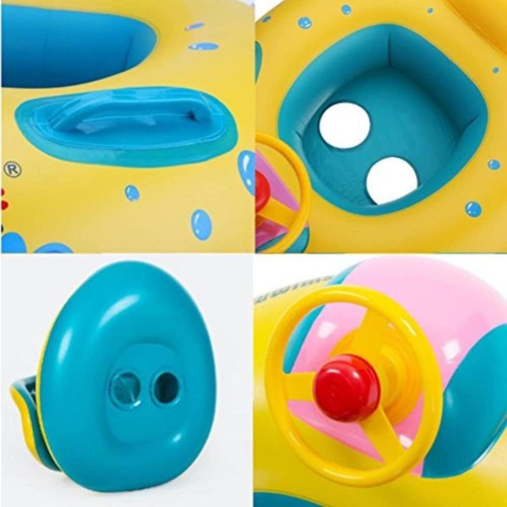 HappyHome Baby Float with Foot Pocket, Handle, Sun Protection, and Cover for Water Play and Pool Play