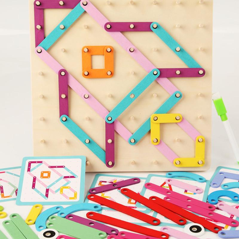 Creative Geometry Wooden Shapes Diy Puzzle Board Drawing Children Puzzle Toy
