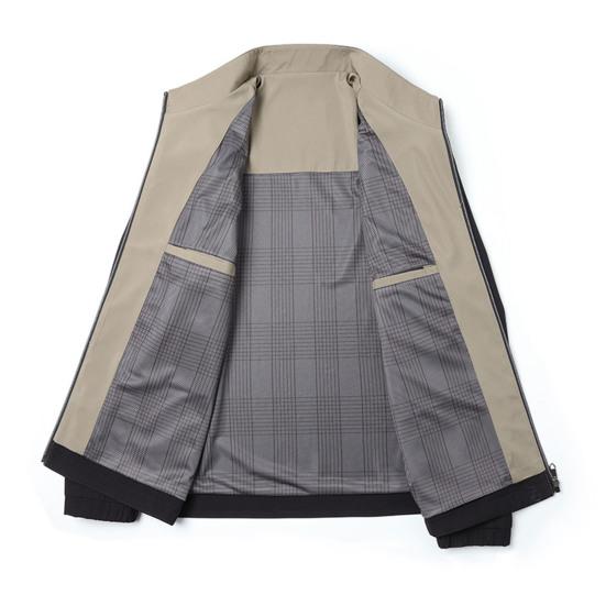 Jachetă pentru bărbați Guler cu mânecă lungă, culoare solidă, căptușeală în carouri, haină, buzunare, cu fermoar, îmbrăcăminte casual