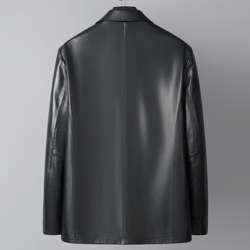 High-end Genuine Leather Jacket for Men, Sheepskin Jacket with Lapel, Casual Autumn and Winter Style, Fashionable Leather Jacket for Middle-aged Dads