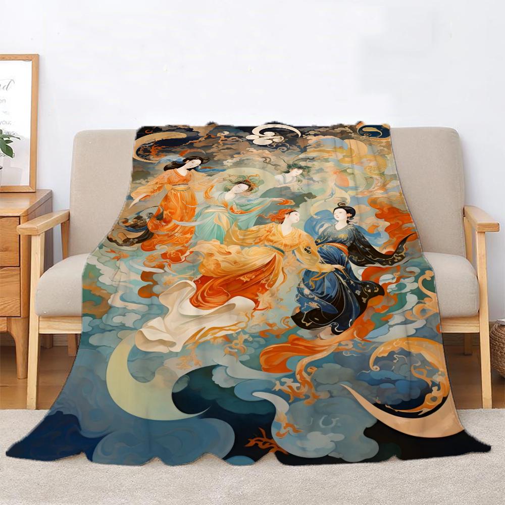 Dunhuang Apsaras Summer Blanket King Size Interior for Home Beach Towel Bed Blankets & Throws Luxury Bedding Fluffy Plaid Throw