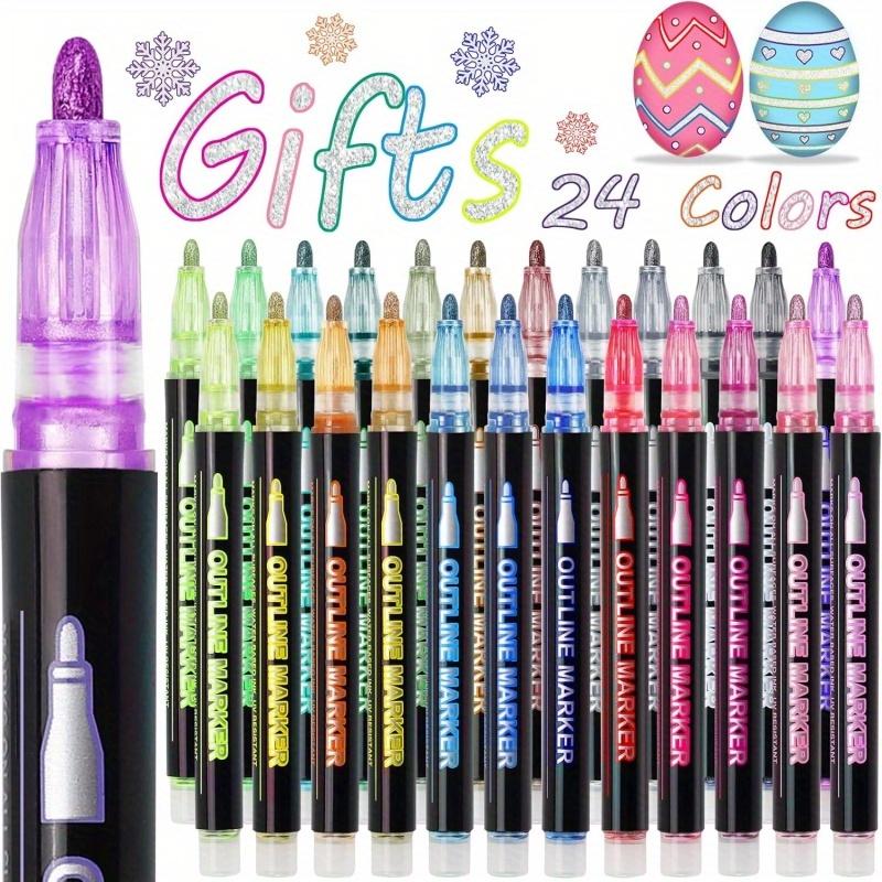 24 Color Double Line Outline Art Pen Marker Pen DIY Graffiti Outline Marker Pen Highlighter Scrapbook Diary Poster Card