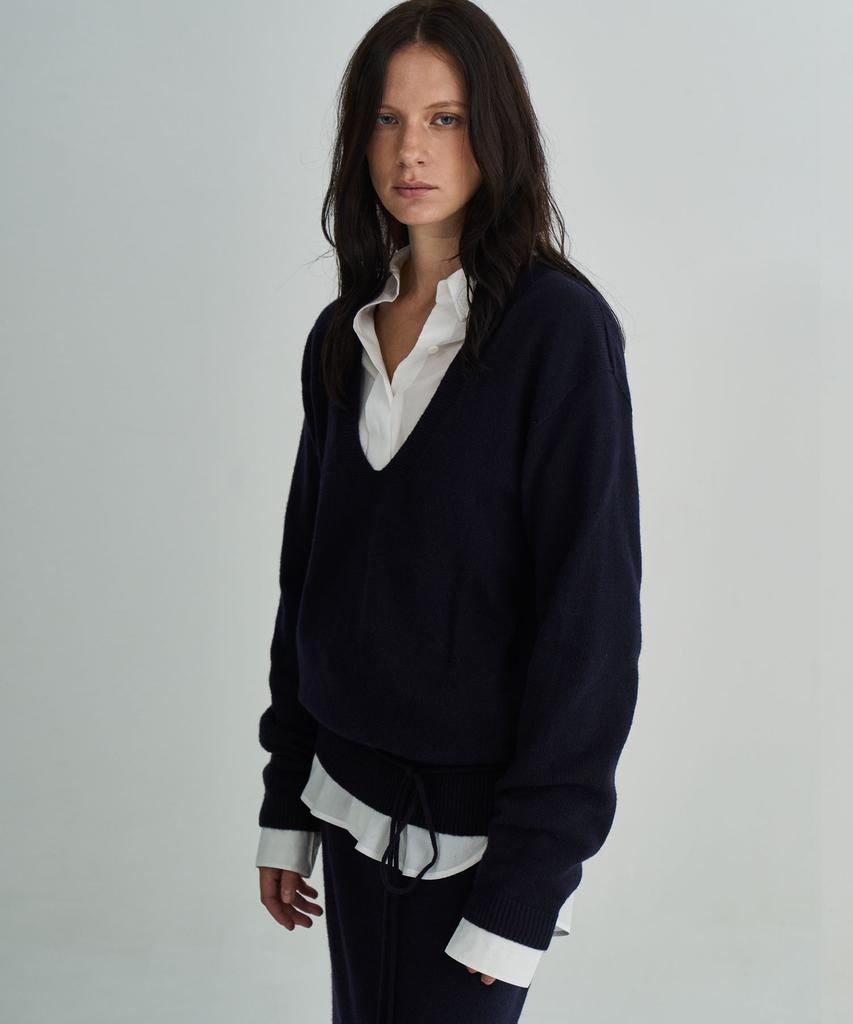 GRIDAJ Wholegarment Wool Blend V-Neck Knitwear