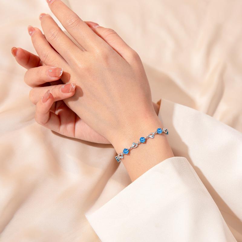 2pcs/set 925 Silver Heart Bracelet Necklace Jewelry Set for Women Korean Adjustable Charm Bracelet Luxury Party Jewelry