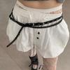 Y2K Punk Rivet Leather Double Thin Belt Women Men Pu Black White Waist Strap Trendy Waistband Jeans Skirt Decoration
