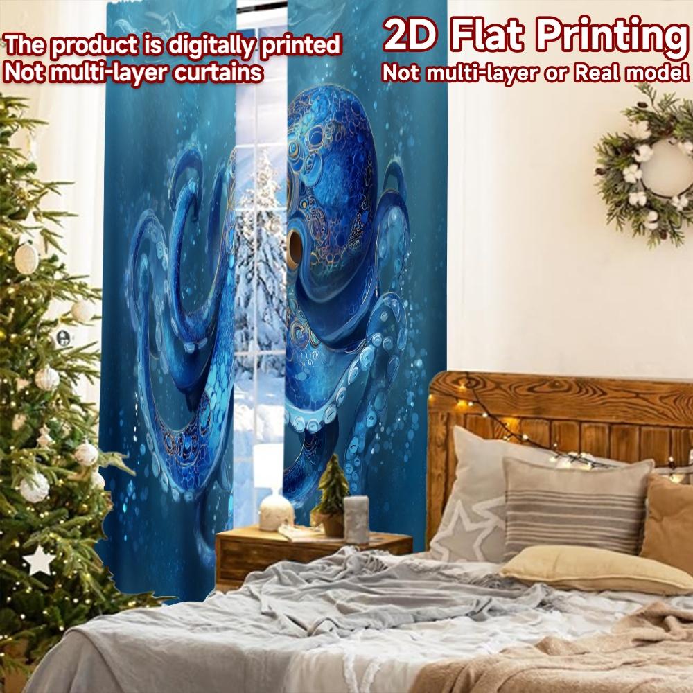 2 ks   2D PLOCHÝ TISK Závěsy (Bez prutu) Vánoční závěsy Deepsea Octopus s digitálním potiskem, pratelné v pračce