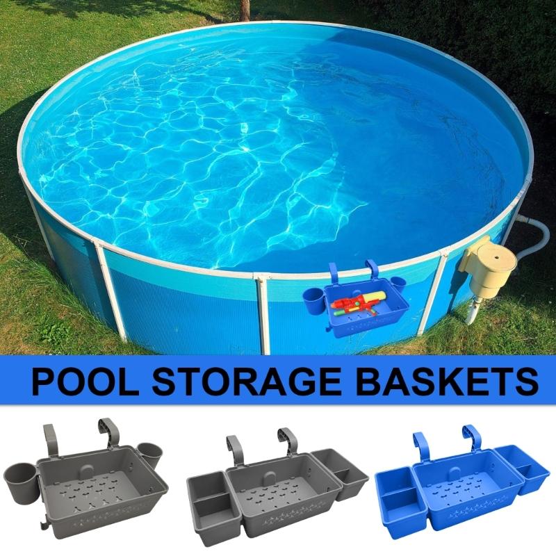 Swimming Pool Drinks Holder Hanging Storage Basket, Waterproof Mesh Organizer Removable Frame for Swim Gear Accessories