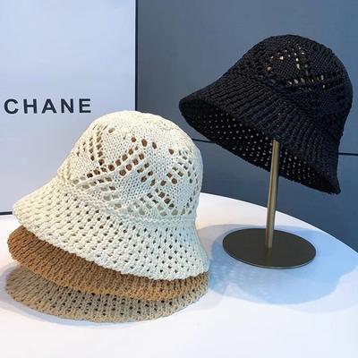 Hollow Woven Knitted Bucket Hat Summer Thin Breathable Plain Face Small Bucket Basin Hat Children