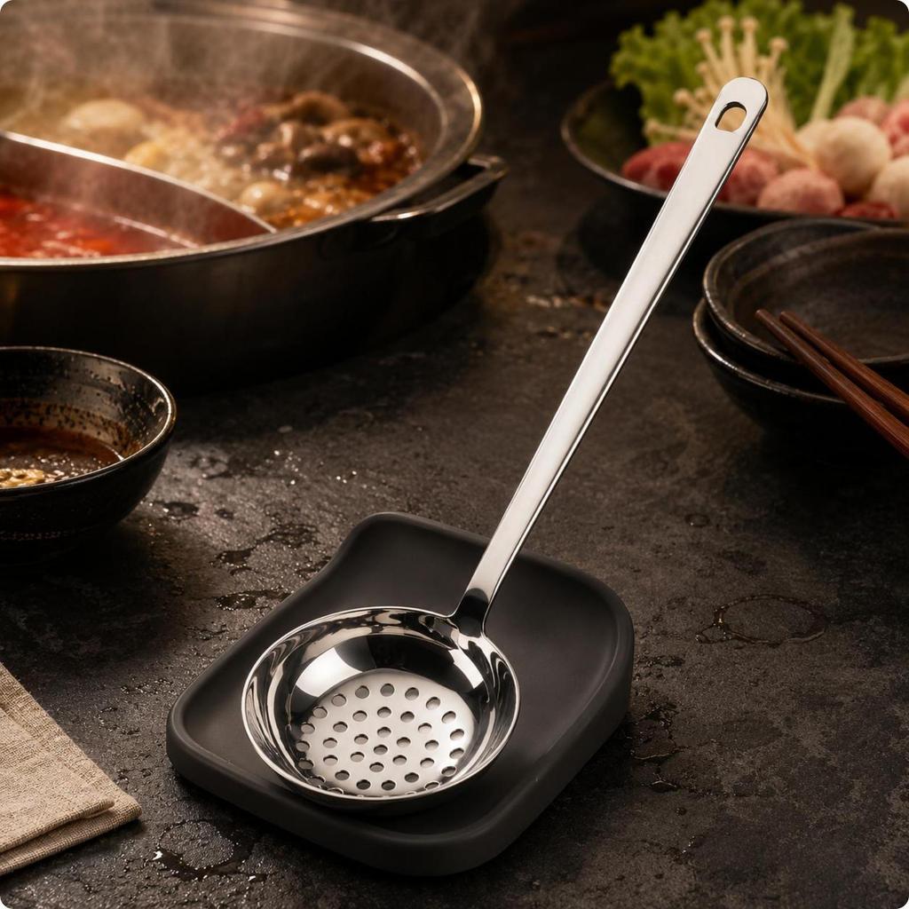 Stainless Steel Soup Ladle Long Handle FlatBottom Bright Finish Kitchenware