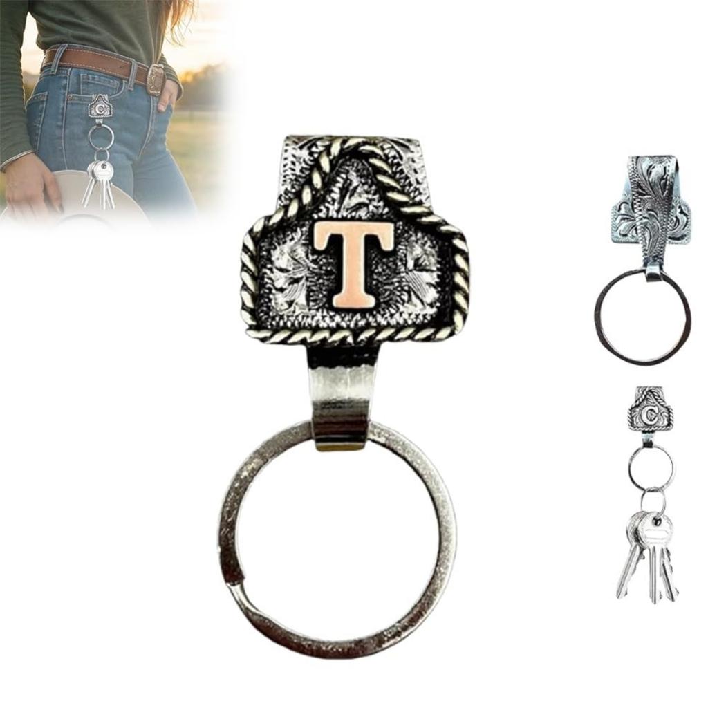 Western Cowboy Letter Keychain, Vintage Handmade Letter  Initial Keychain Clip, Personality Metal Key Chain For Belt