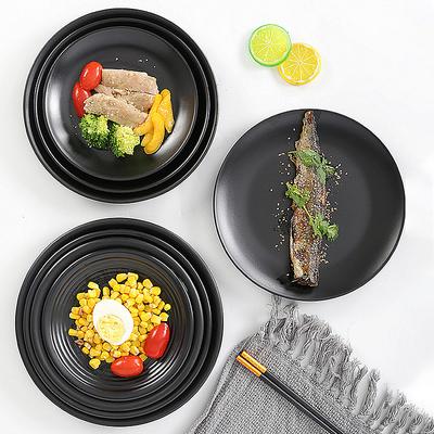Černý melaminový západní talíř na večeři, servírovací podnos, horký hrnec, grilovací talíř, imitace porcelánu, stolní nádobí, kulatý talíř