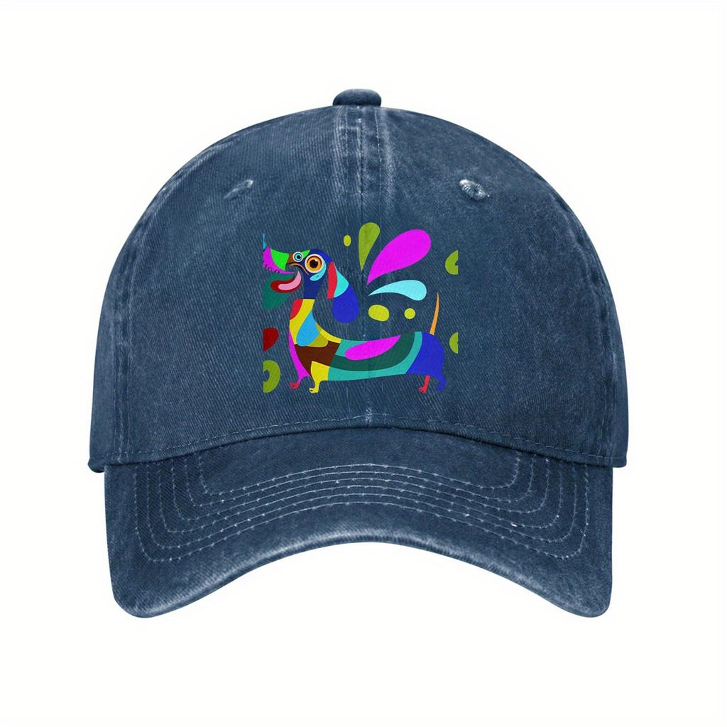 Colorful Abstract Dachshund Dog Print Cotton Baseball Cap Adjustable Curved Brim Dad Hat Casual