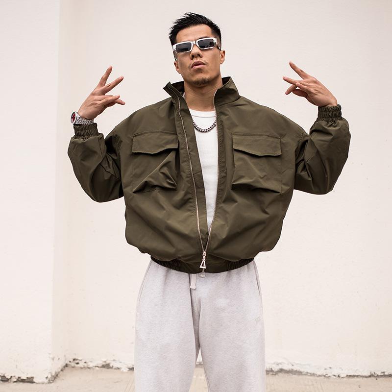 

Весенняя новинка уличной моды, воротник-стойка, свободный силуэт, много карманов, ветрозащитная модная куртка L армия зеленый