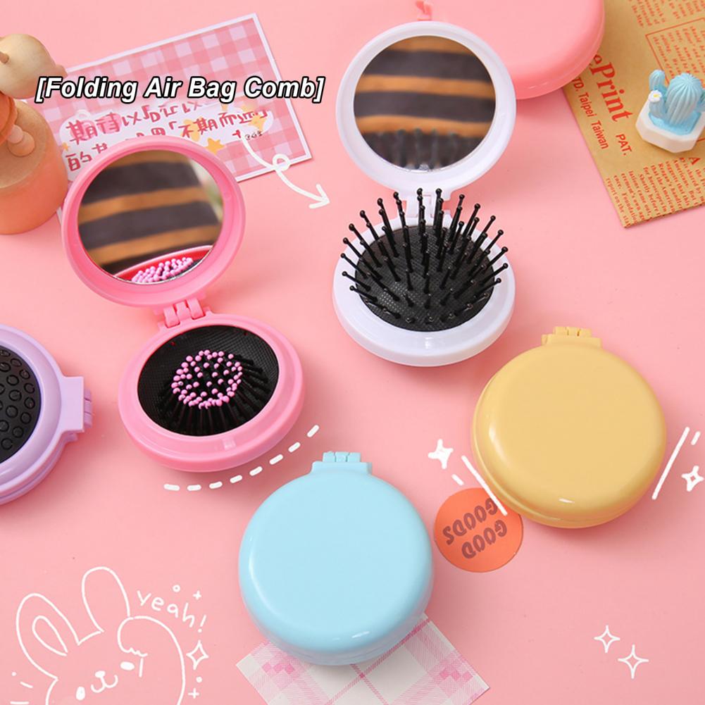 Mini Airbag Comb With Mirror Travel Hairbrush Makeup Comb 1Pcs Hair Comb Folding Massage Hair Brush Round Hair Comb