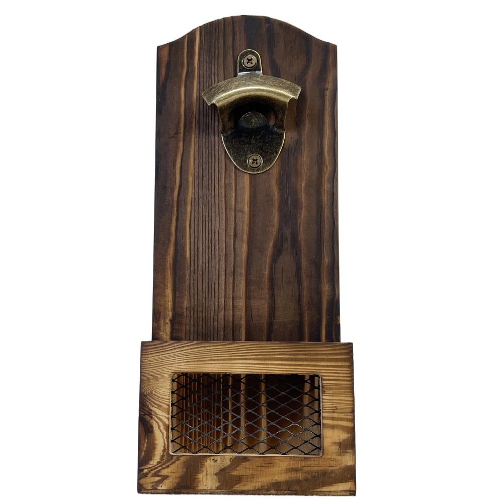 

Wall Mounted Wooden Bottle Opener Vintage with Cap Catcher Bottle Opener 2-in-1 Opener Catcher Wooden Beer Opener