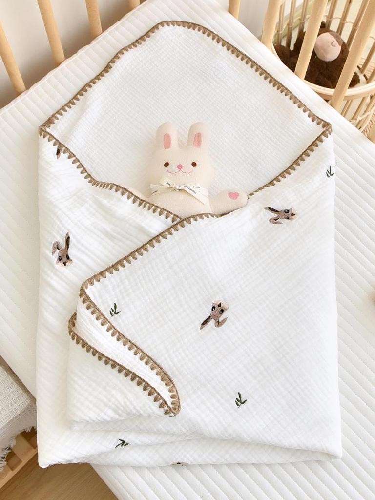 Newborn Pure Cotton Gauze Embroidered Shell Edge Swaddle Wrap