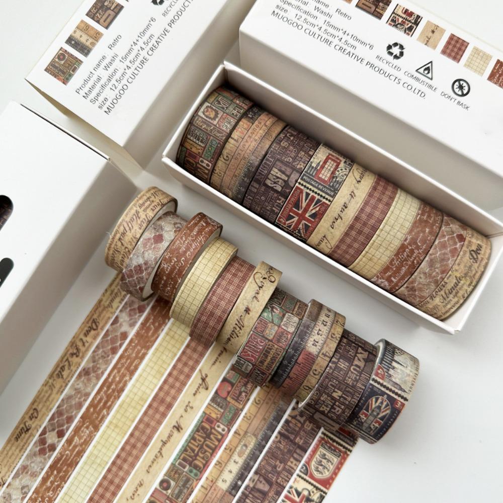 Multi-Pattern DIY Journals Tape Adhesive Deco Art Supplies Vintage Style Washi Tape Set