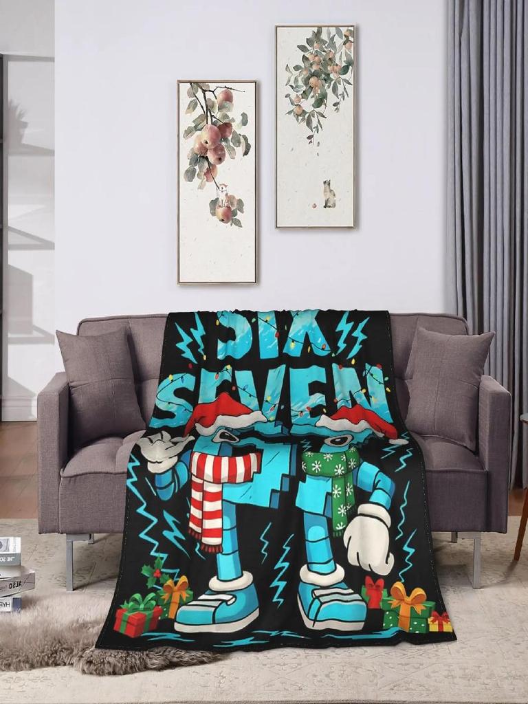 Cute Six Seven Funny Italian Brainrot Gaming Meme Flannel Blanket Autumn Warm Throw for Kids Outdoor Bedspread