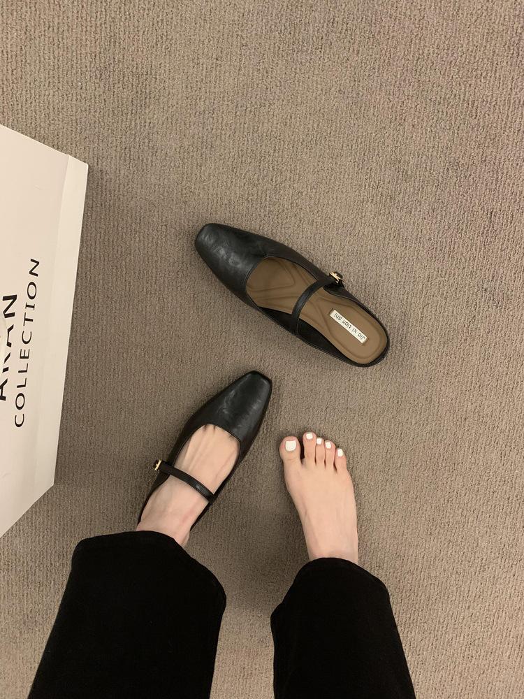 

Французская ретро сумка голова полушлепанцы женские летние корейская версия нежного стиля вечерние туфли толстый каблук мюли полуподнос одинарные туфли 39 чёрный