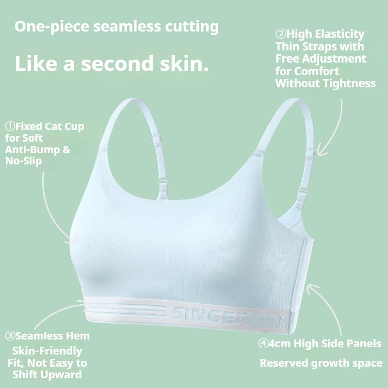 Seamless Soft Training Vest for Growing Puberty GirlsThin Adjustable Shoulder Straps Comfort Developmental Underwear for Kids 10-16 Years Old