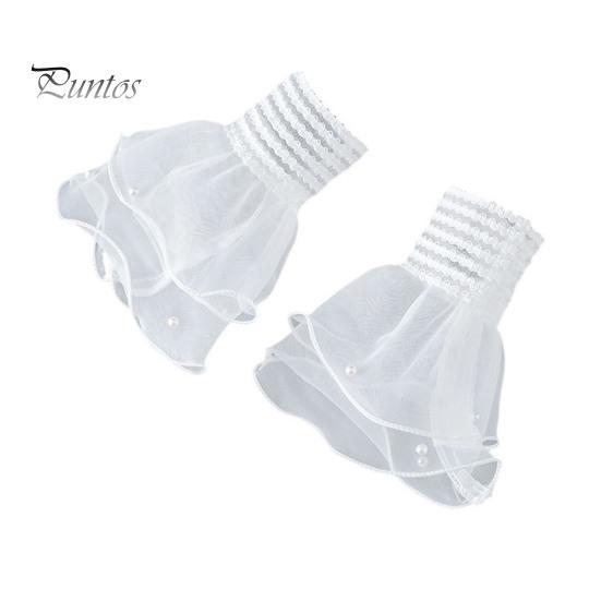 

1 пара женских манжет на запястье, прозрачные кружевные эластичные искусственные жемчужные украшения, противоскользящие оборки, украшение на запястье, однотонные поддельные манжеты принцессы, реквизит для фотосъемки белый