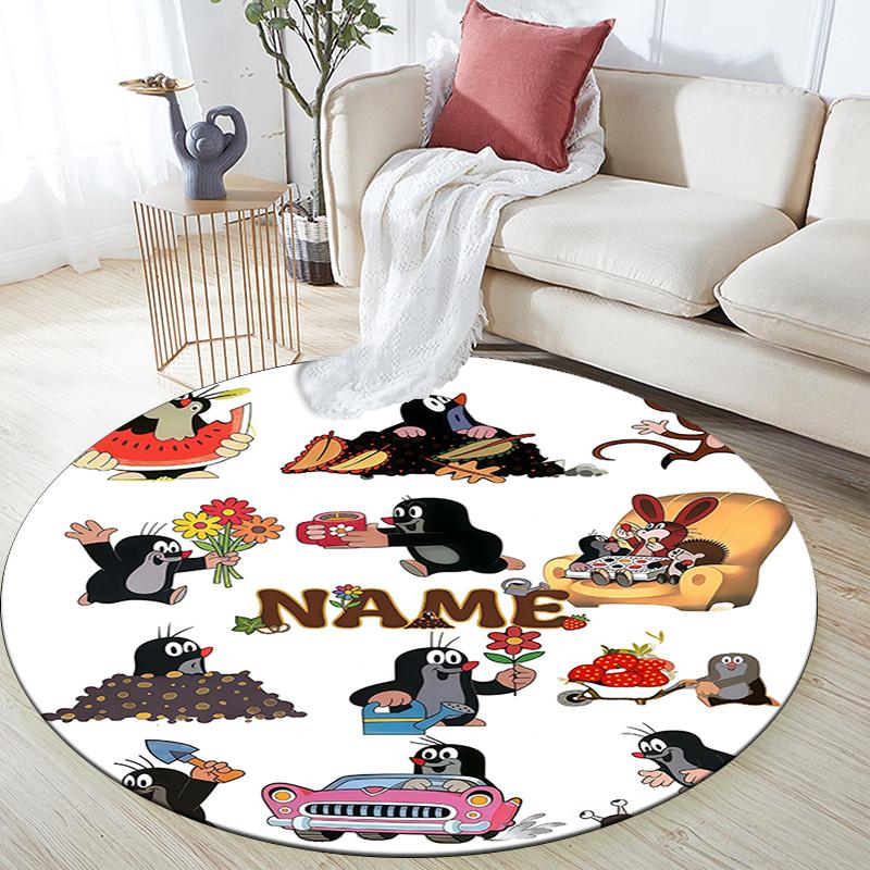 Custom Name,The Little Mole pattern round rug,Carpet Rug for Living Room Bedroom Playroom ,Non-slip Floor Mat,Holiday Gifts and Birthday Gifts.