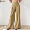 Women Casual Elastic Waist Solid Color Loose Long Pants