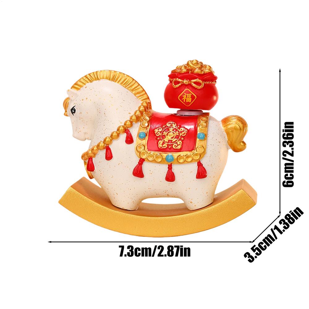 Chinese New Year Horse Figurine Chinese Resin Desktop Figurine Rocking Horse Ornament for Cars Home School Offices Cafes