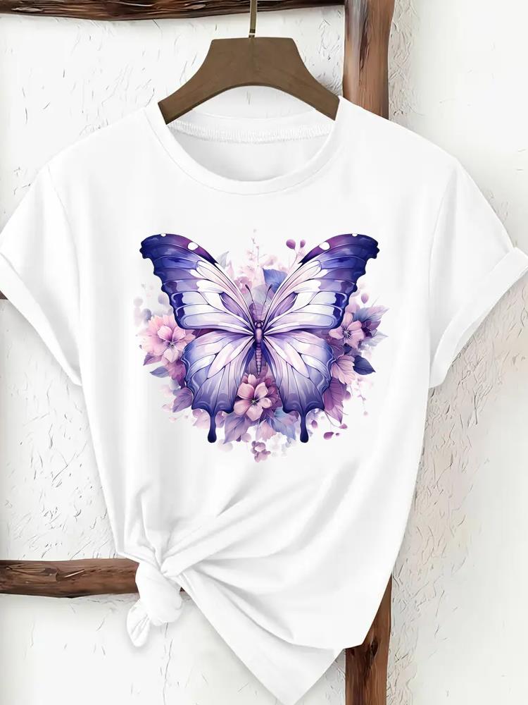 (Mărimea asiatică) Top tricou modă pentru femei trend acuarelă floare Îmbrăcăminte Tricou Femeie Imprimeu Feminin Mânecă Scurtă Tricouri Grafice