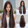 Cover Bangs Gradient Gray Long Silk Wigs High Temperature Chemical Fiber Wig Head Straight Hair