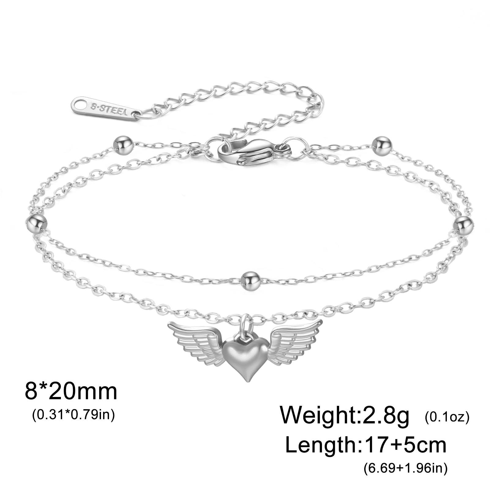 

Teamer Heart Wing Charm Bracelet Stainless Steel Gold Color Adjustable Double Layer Beads Chain For Women Girls Trendy Jewelry 17-22cm