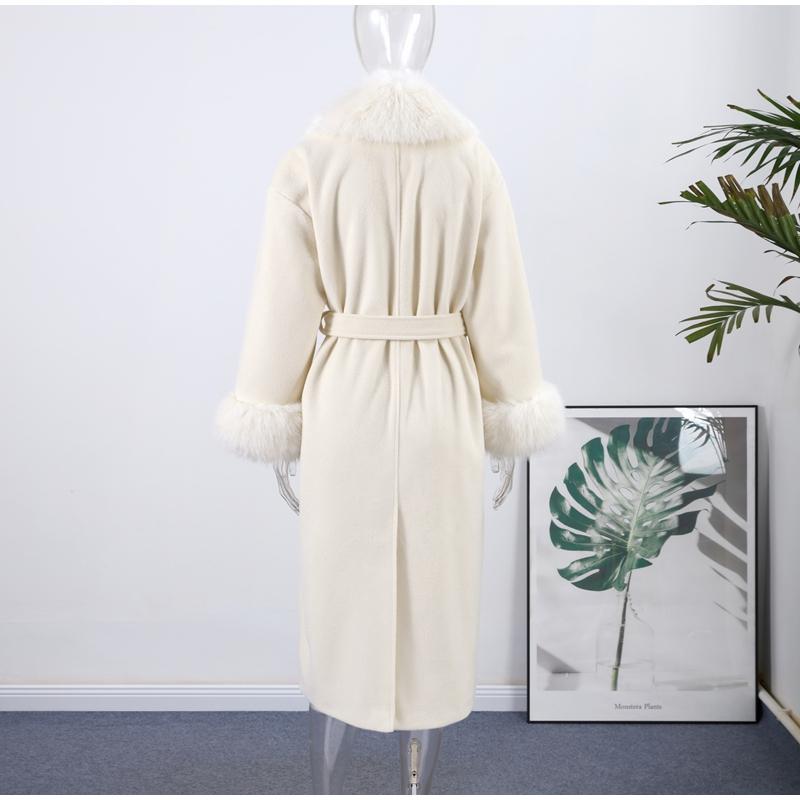 Pelzkragen Schnürwollmantel Damen Herbst und Winter Neuer dicker Mantel Einfarbig Langer modischer Mantel