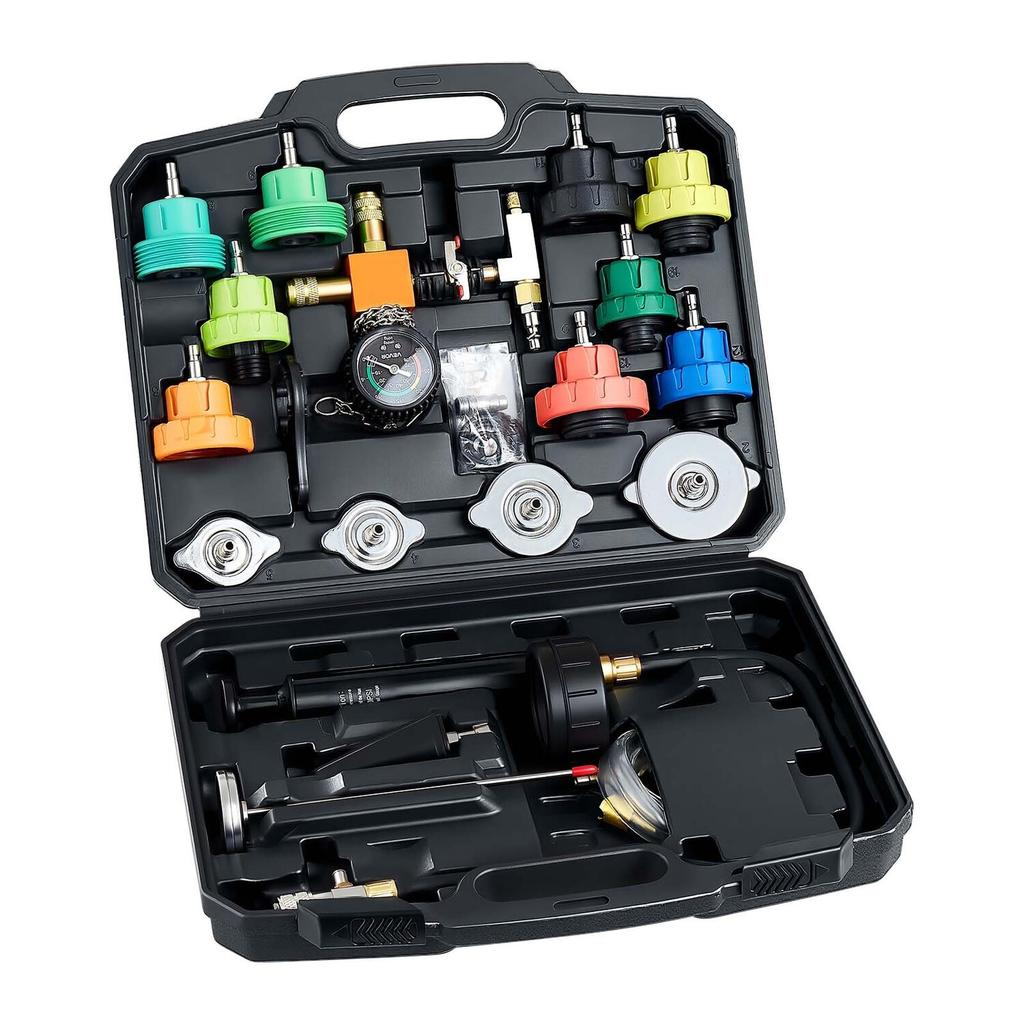 Coolant Pressure Tester Kit, 28Pcs Radiator Vacuum Refill Kit with 4 Adapters, Universal Fit, Automotive Cooling System Pressure Tester Kit, with